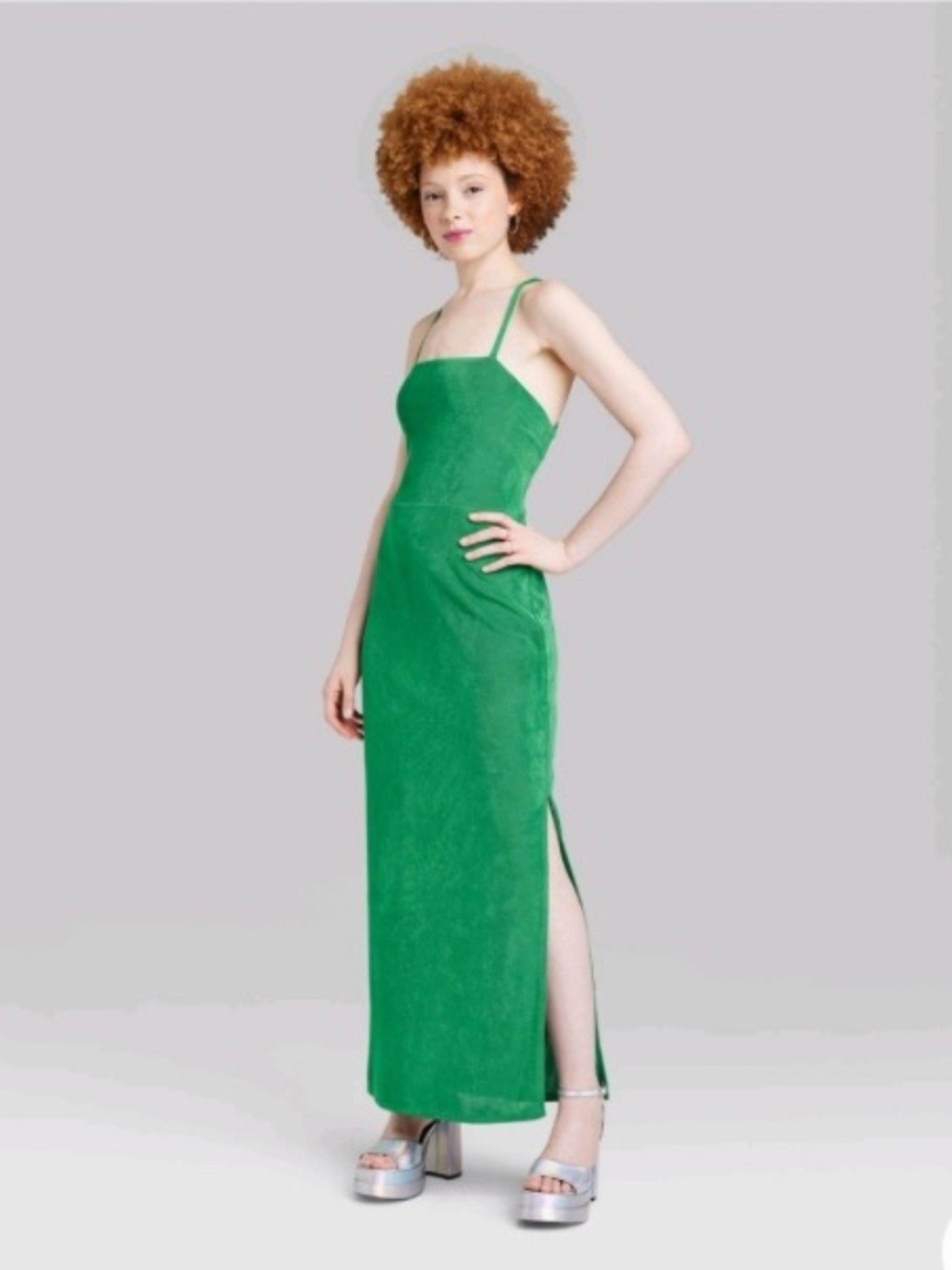 wild fable Green Spaghetti-Strap Maxi Dress with Side Slit
